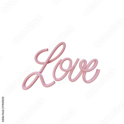 Love 3d pink plastic lettering text. 3d render. Abstract love alphabet. Valentine's day concept design.