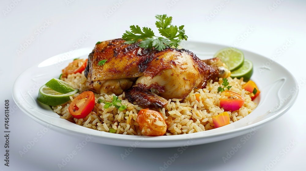 A Plate of Chicken Rice on White Background 8K A Plate of Chicken Rice on White Background 8K