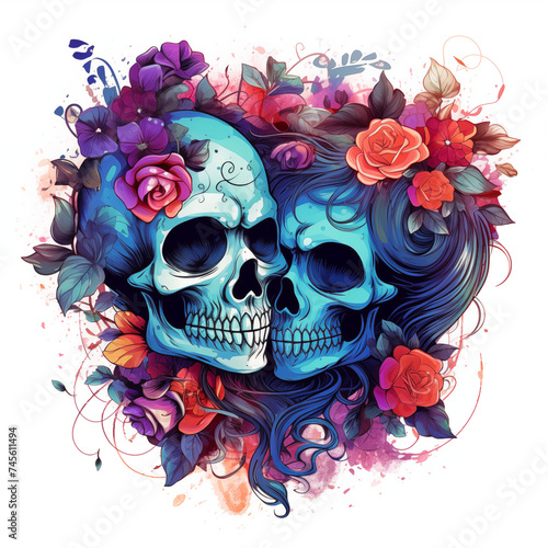 Romantic Skeleton Couple |  Two skulls in Love | Valentines Day