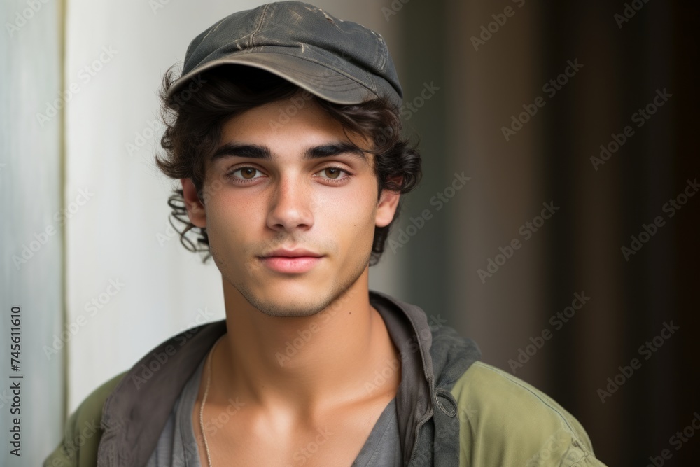 Portrait of a handsome young man with baseball cap looking at camera