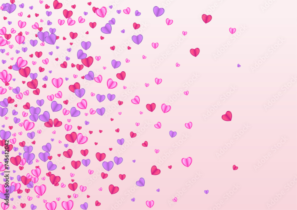 Lilac Heart Background Pink Vector. Rain Pattern Confetti. Fond Happy Texture. Purple Heart Birthday Illustration. Tender Card Backdrop.