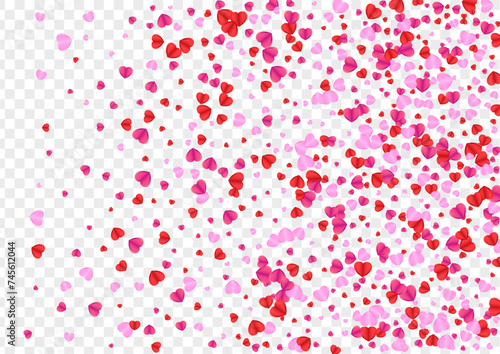 Pink Heart Background Transparent Vector. Cut Pattern Confetti. Violet Shape Texture. Red Heart Romantic Frame. Fond Color Illustration.