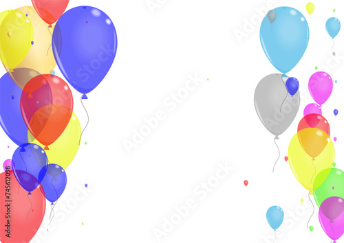 Blue Balloon Background White Vector. Surprise Event Background. Colorful Label. Bright Confetti. Balloon Jubilee Template.