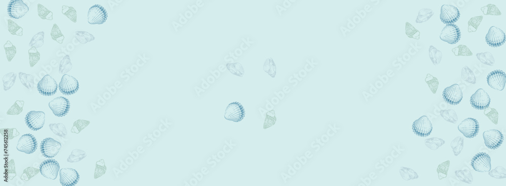 Sandstone Snail Background Gray Vector. Scallop Aquatic Set. Isolated Graphic. Ultramarine Starfish Doodle Illustration.