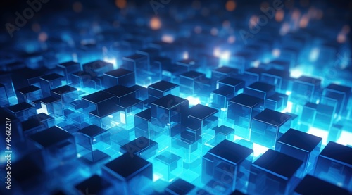 Futuristic Blue Cubes Technology Network Concept