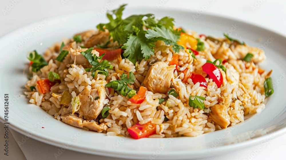A Plate of Chicken Rice on White Background 8K A Plate of Chicken Rice on White Background 8K