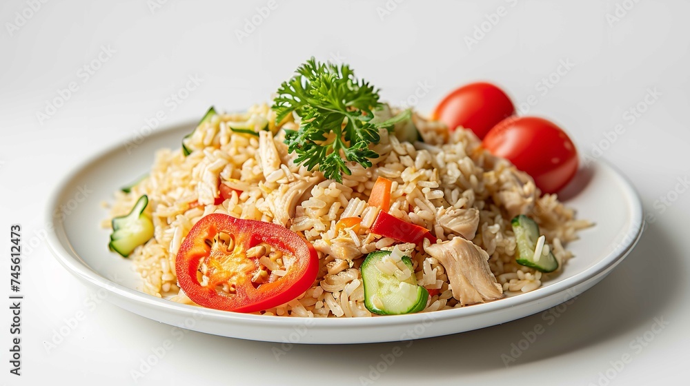 A Plate of Chicken Rice on White Background 8K A Plate of Chicken Rice on White Background 8K
