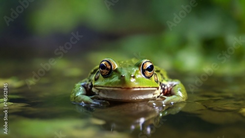 Close up of a green frog in the water