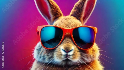 Bunny with sunglasses on colorful background