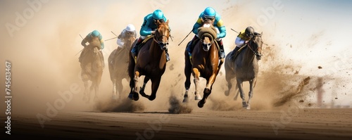 Thoroughbred Horse Race Dust Trail at Sunset