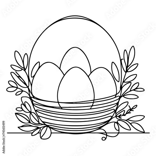 One continuous hand drawing black line basket easter eggs doodle decorated with Many different design for easter egg outline style vector