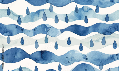 watercolor seamless pattern with water drops