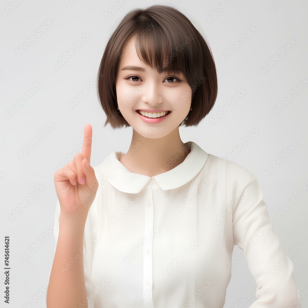 おすすめする笑顔のかわいい女性