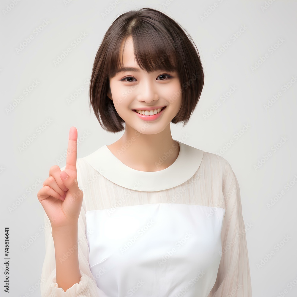 おすすめする笑顔のかわいい女性 おすすめする笑顔のかわいい女性