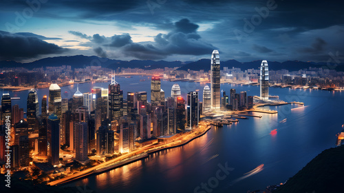 Urban Giants: An Impressive Display of Hong Kong's Skyscraper-Filled Skyline