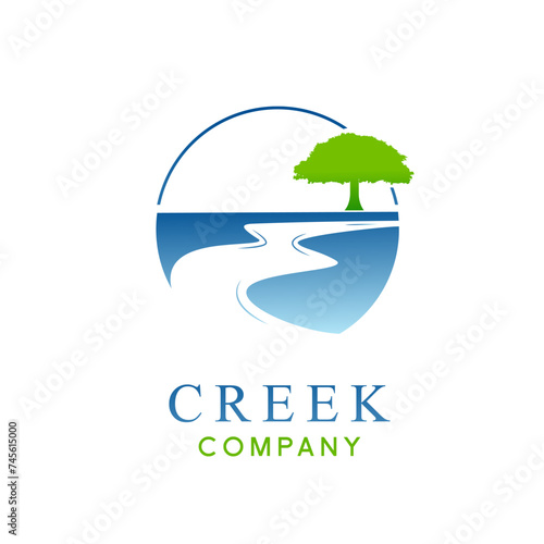 Winding Road Street River Creek With Olive Tree logo design inspiration