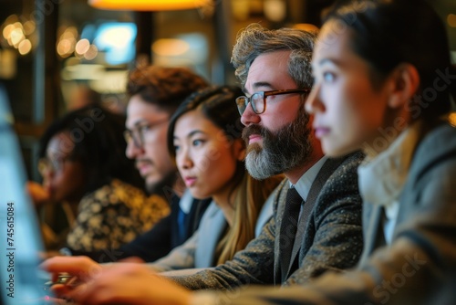 businessman, group, meeting, background, office, team, teamwork, work, communication, discussion. young and mature professionals, employees working together on a project in the office. generative ai.