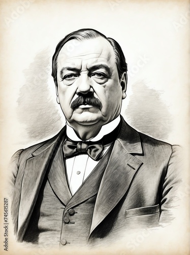 Grover Cleveland hand drawn sketch portrait on plain white background from Generative AI photo