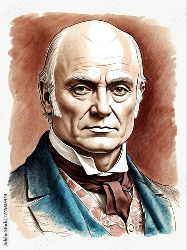 John Quincy Adams hand drawn sketch portrait on plain white background from Generative AI photo
