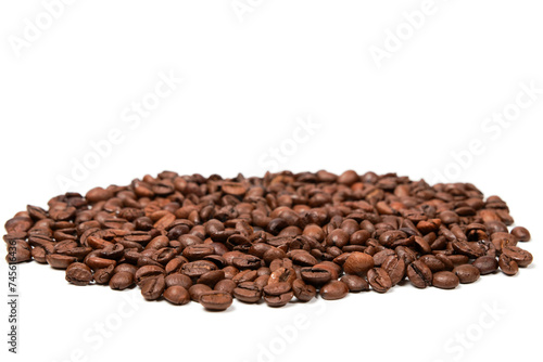 pile of coffee beans isolated on white background and copy space