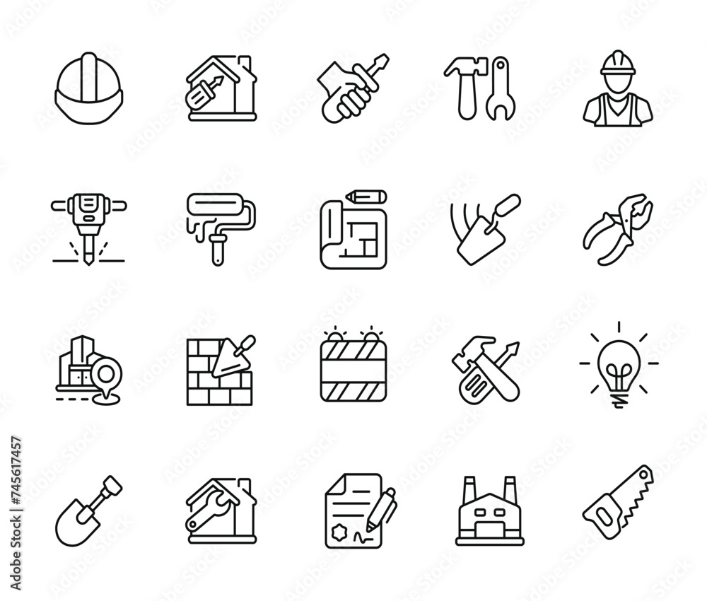 Fototapeta premium Construction line icon set isolated on transparent background