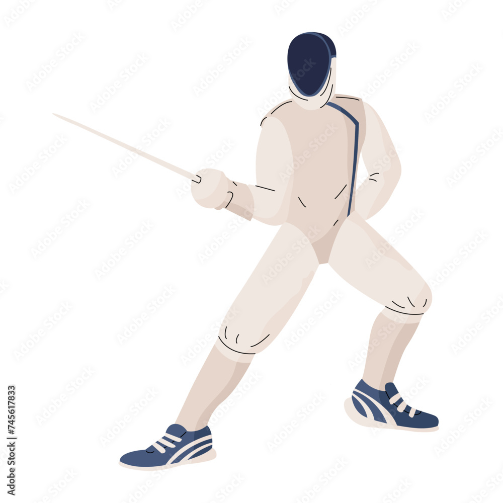 Sports fencer in full uniform with a rapier in a defensive pose. Summer sports and competitions. Vector illustration isolated on transparent background. Sports fencer in full uniform with a rapier in a defensive pose. Summer sports and competitions. Vector illustration isolated on transparent background.
