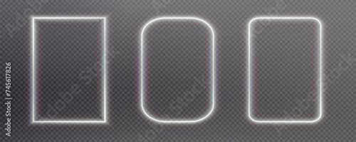 Festive sparkling frame  white, rectangle png. Festive rectangle, frame, for cards, invitations, banners, adverts. Neon frame, set of geometric frames.