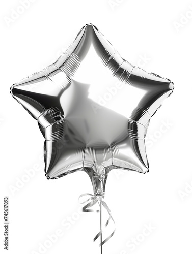 Silver star balloon for party and celebration, isolated transparent background photo