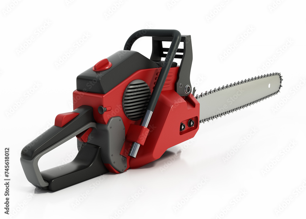 Vintage chainsaw isolated on white background. 3D illustration
