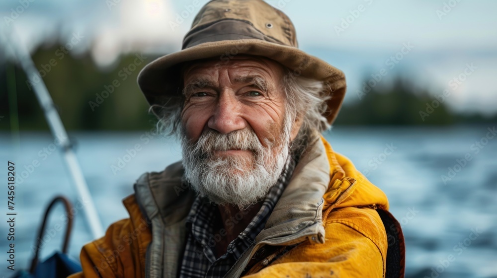 Aged Fisherman Finding Contentment in Nature Aged Fisherman Finding Contentment in Nature