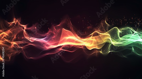abstract background with glowing particles, wave lines and bokeh
