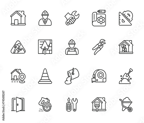 Construction line icon set isolated on transparent background
