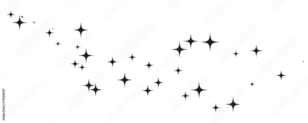 Obraz premium Shooting Star Black. Shooting star with an elegant star trail on a white background. Festive star sprinkles, powder. Vector png. 