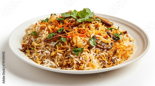Biryani Rice with Mushrooms Isolated on White Background