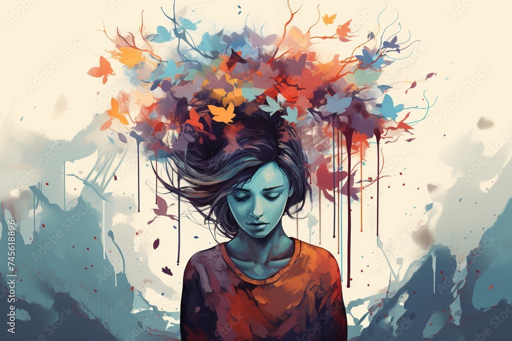 Illustration of woman with mental illness