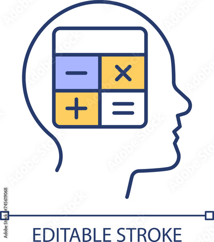 Numerical reasoning RGB color icon. Mathematical intelligence, IQ. Cognitive development, rational intellect. Isolated vector illustration. Simple filled line drawing. Editable stroke