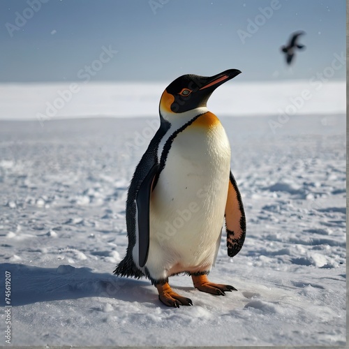 A penguin stands proudly in a snow bank  weathering Antarctic conditions.