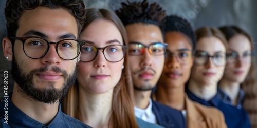 Unified and Diverse: A Lineup of People Wearing Glasses. Concept Fashionable Eyewear, Stylish Frames, Trendy Spectacles, Chic Sunglasses
