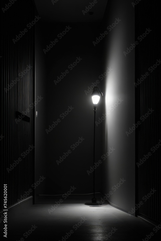 a black and white photo of a lamp in a dark room a black and white photo of a lamp in a dark room