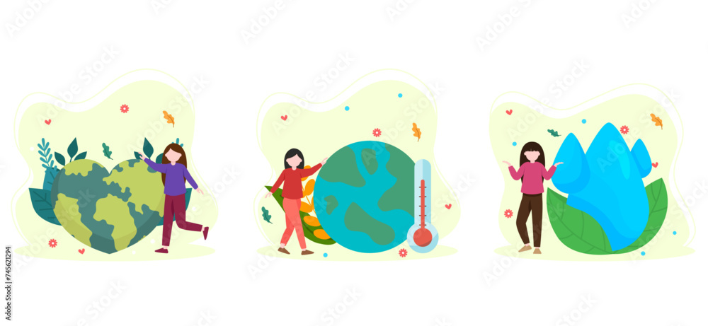 Flat Bundle Earth Day Design Illustration