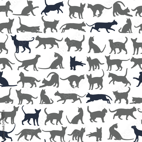 Seamless blue background with silhouettes of cats.  © designer_an