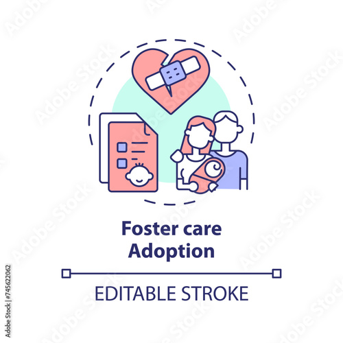 Foster care adoption multi color concept icon. Newborn protection. Child custody. Adopting orphan. Loving family. Round shape line illustration. Abstract idea. Graphic design. Easy to use