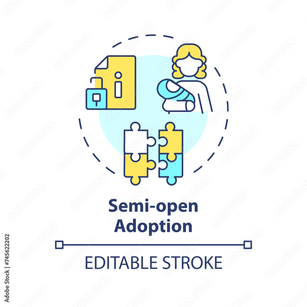 Semi open adoption multi color concept icon. Limited contact with biological parent. Identity protection. Child custody. Round shape line illustration. Abstract idea. Graphic design. Easy to use