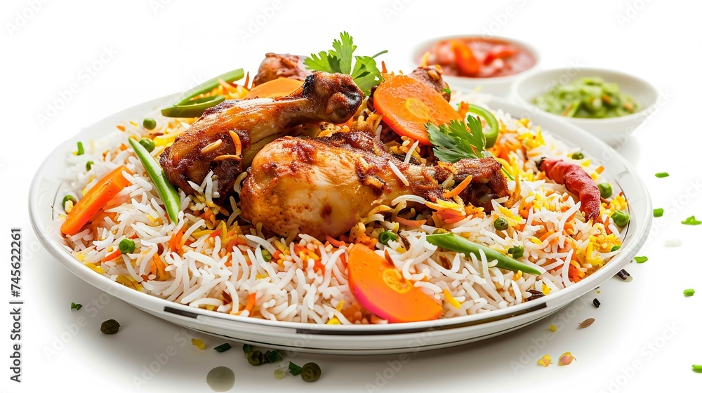 Chicken Biryani Isolated on White Background Chicken Biryani Isolated on White Background