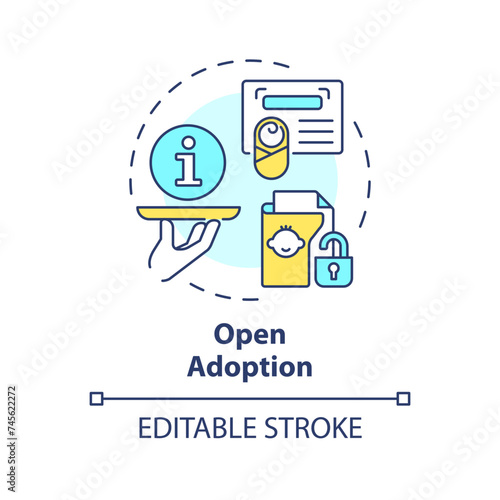 Open adoption multi color concept icon. Sharing personal information with biological parents. Child custody. Round shape line illustration. Abstract idea. Graphic design. Easy to use