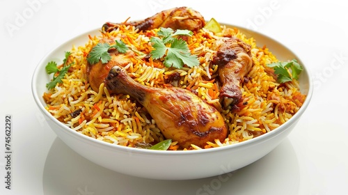 Chicken Biryani Isolated on White Background