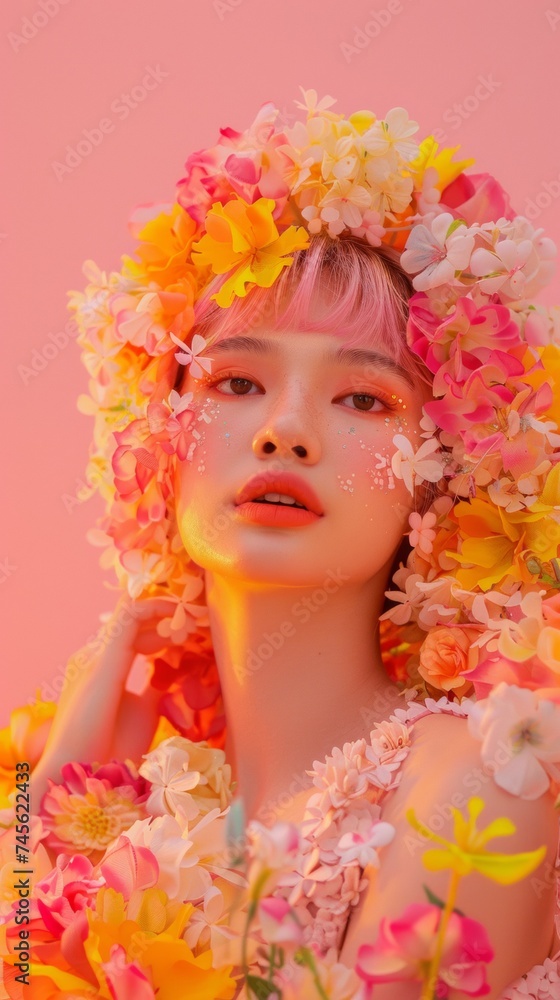 Naklejka premium A woman with flowers in her hair