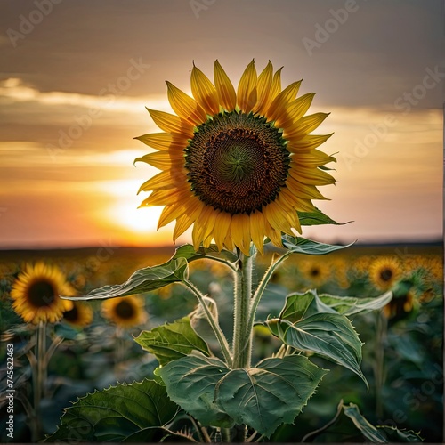 Nature's Palette: Green and Gold Hues of Sunset Sunflowers