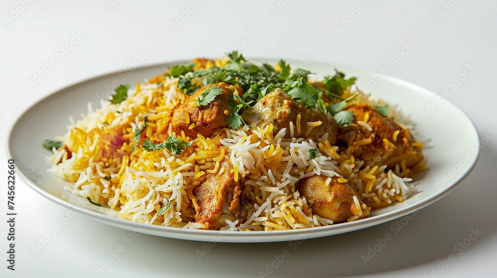 Chicken Biryani on Isolated White Background Chicken Biryani on Isolated White Background