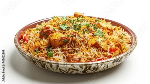 Chicken Biryani on Isolated White Background